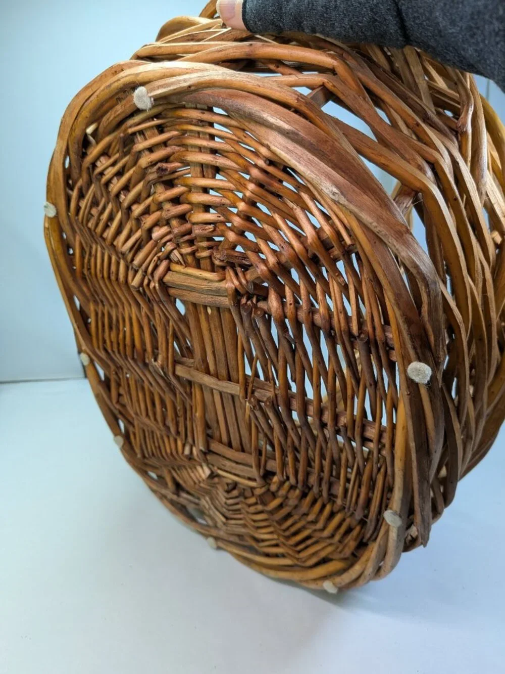 Vintage Extra Large Open Weave Wicker Basket Firm Hand Woven Gathering Basket